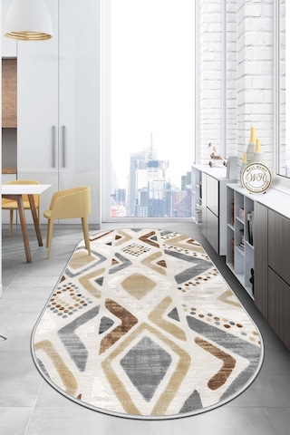 West Home Makinede Yıkanabilir Kaymaz Taban Leke Tutmaz Oval Mutfak Halısı Salon Halısı Ve Yolluk Wh 587 Multy Oval