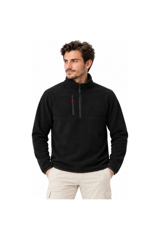 Freedom Store Erkek Polar Dik Yaka Yarım Fermuarlı Fermuarlı Göğüs Cepli Regular Fit Kışlık Sweatshirt - Siyah