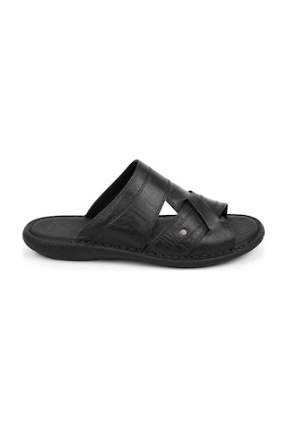 Trendyshose 6600 Doğal Deri Anatomic Erkek Terlik Siyah