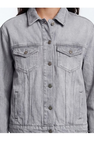 Lcw Vision Gri Gömlek Yaka Oversize Kadın Jean Ceket