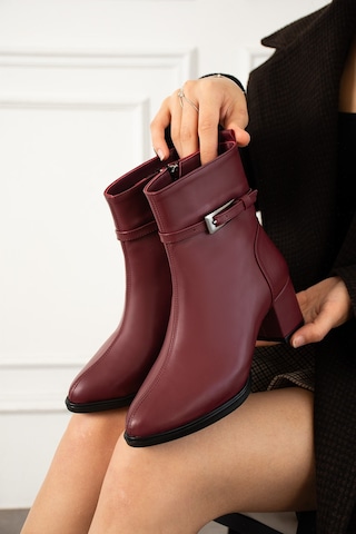 Dabab Shoes Astraya Kadın Bordo Tokalı Topuklu Kısa Konç Şık Kışlık Bot Bootie