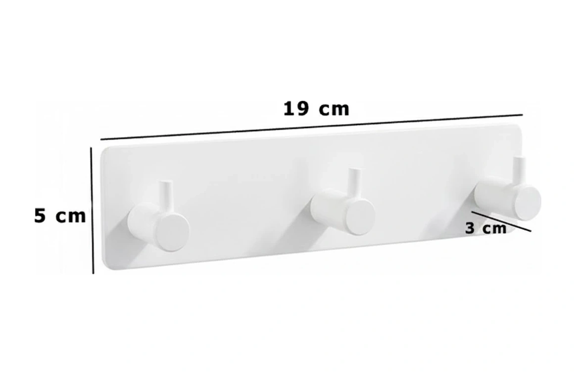 Askılık Yapışkanlı Dikdörtgen Çubuklu 3 Kancalı Beyaz Beyaz