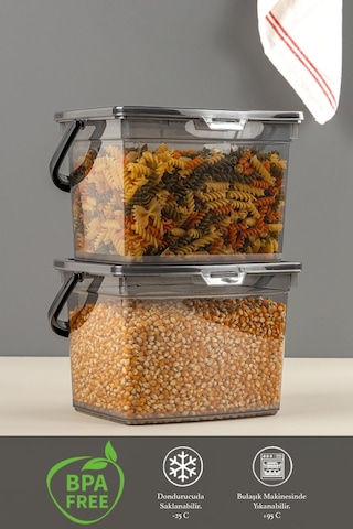 2 Parça Deterjan , Un Ve Bakliyat Saklama Kabı-erzak Saklama Kutusu Platin 2 X 4 Lt Antrasit