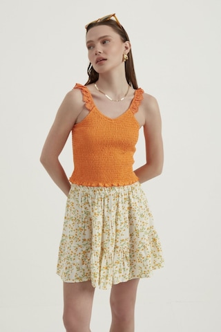 Hiccup V Yaka Fermuarlı Crop Top Turuncu