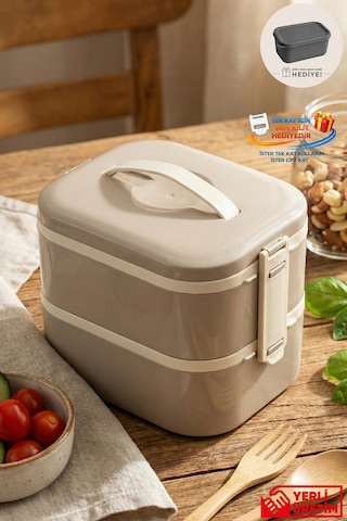 Tier - 2 Katlı Sızdırmaz Kapaklı Lunchbox 1000 Ml Gri