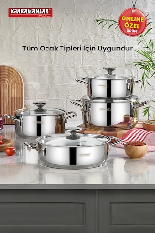 Kahramanlar Yağmur İndüksiyon Tabanlı 8 Parça Tencere Seti