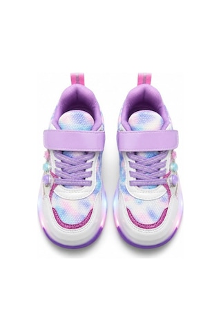 Patenli Işıklı Cırtlı Çocuk Sneaker Ayakkabı Lila Beyaz 30-37 Beyaz - Mor