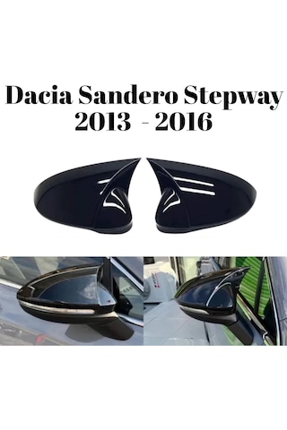 Dacia Sandero Stepway 2013 2014 2015 2016 Uyumlu Yarasa Batman Ayna Kapağı Takımı Parlak Siyah