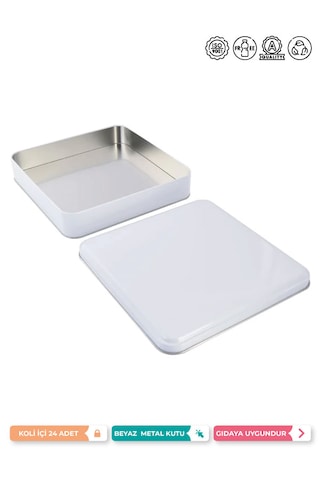 215x215 Mm Kare Beyaz Metal Kutu, Kare Metal Kutu 1 Adet