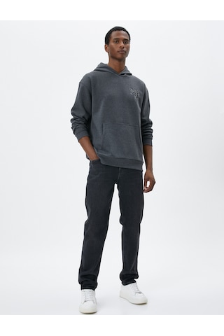 Koton Oversize Hoodie Uzakdoğu İşlemeli Kanguru Cep Detaylı Şardonlu Antrasit 4wam70119mk Antrasit