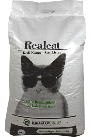 Realcat Marsilya Sabunu Kokulu Topaklaşan Bentonit Kedi Kumu 20 L
