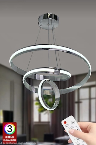 Mars Xl 3 Renk Kumandalı Krom Salon Led Avize Ledli Avize Büyük Salon Avizesi Gümüş - Krom