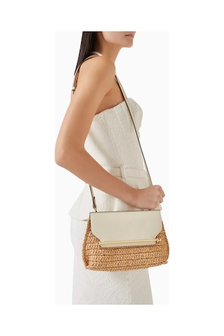 Strathberry Stylist Crossbody Raffia Ve Vanilya Dana Deri Lüks Çanta, Günlük Ve Gece Kullanım Omuz Çantası Krem