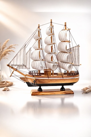 Dekoratif Premium Ahşap El Yapımı Yelkenli Gemi Maketi Masa Üstü Biblo Hediye 33 X 33 Cm 531-bd 33