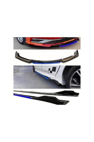 Subaru Impreza 2000-2007 Mavi Şeritli Renkli Ön Lip Ve Yan Marşpiyel Seti