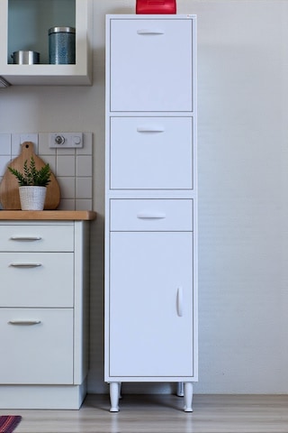 Eliusta Solaira 35 Cm Genişlik Kapaklı Mutfak Dolabı 3 Kapaklı, Çekmeceli Çok Amaçlı Mutfak/banyo Dolabı Beyaz