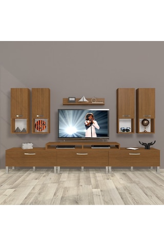 Decoraktiv Ekoflex 8da Slm Krom Ayaklı Tv Ünitesi Tv Sehpası Ceviz