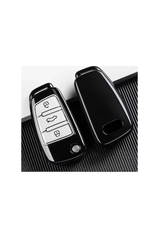 Audi A1 A3 8p 81 A4 A5 B6 B7 B8 A6 A7 C5 C6 4f Q3 Q5 Q7 Sustlı Lüx Anahtar Koruma Kılıfı Gri / Beyaz