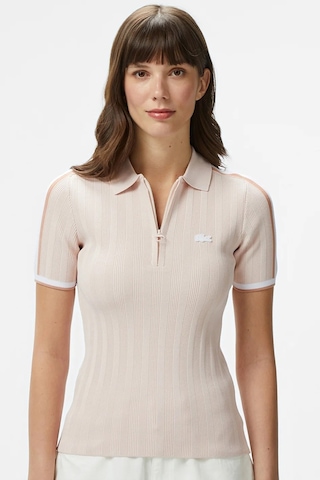 Lacoste Slim Fit Kısa Kollu Yarım Fermuarlı Polo Yaka Full Likralı Triko Tişört Pudra Pembe Pembe