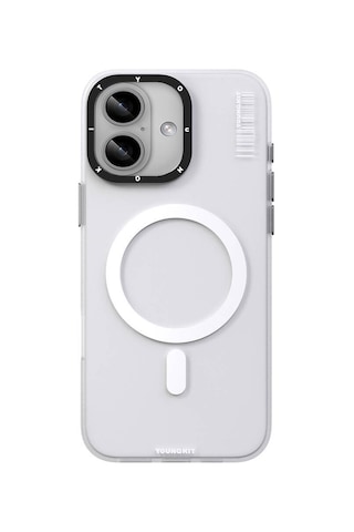 Apple Uyumlu iPhone 16 Uyumlu Kılıf Magsafe Şarj Özellikli Youngkit Hidden Sand Serisi Kapak Beyaz