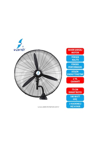 Vanti Sanayi Tipi Kumandalı Duvar Vantilatör 75cm 30inç - Kcf292kd