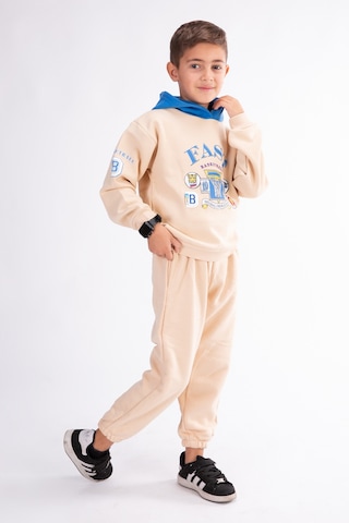 Erkek Çocuk Baskılı Kapşonlu Eşofman Takımı Ekru