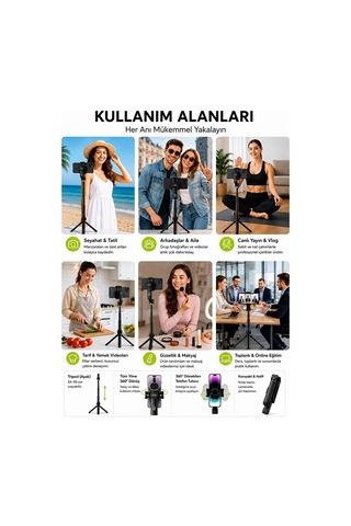 Bluetooth Kumandalı Gimbal Sabitleyici 102cm Selfie Çubuğu Ve Tripod Yatay Ve Dikey Eksenli Iş