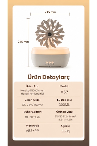Değirmen Hava Nemlendirici Aroma Difüzörü Aromaterapi Rgb Ledli Buhar Makinesi