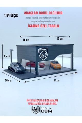 1/64 Ölçekli Peugeot Diorama Tasarımlı Araç Sergileme Garajı 3d Baskı