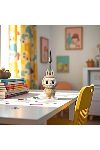 Dekoratif Sevimli Labubu Notluk - Kağıt Tutacağı - Fotoğraf Tutacak Bej