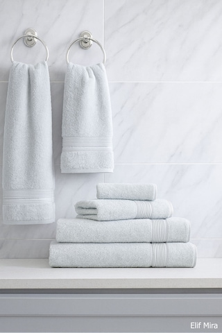 6 Parça Banyo Havlusu Seti Pamuklu 70x140 Cm Serenio Açık Gri-açık Gri
