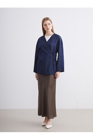 Lcw Modest İndigo Kruvaze Yaka Kadın Kimono