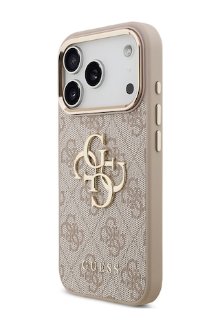 Apple Uyumlu iPhone 17 Pro Kılıf Guess Lisanslı Gold Kamera Çerçeveli 4g Desenli Büyük 4g Ve Yazı Logolu Pembe Pembe