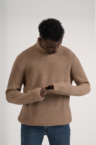 Regular Kesim Kalın Örgülü Yünlü Tam Balıkçı Triko Kazak Kahverengi
