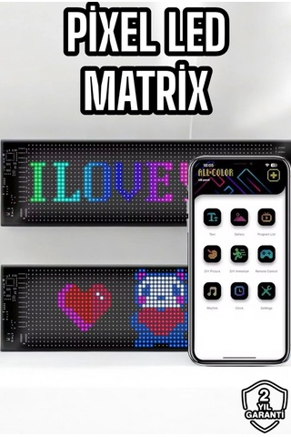 Otomobil Uyumlu Led Matrix Dijital Ekran Bluetooth Bağlantılı Çok Renkli