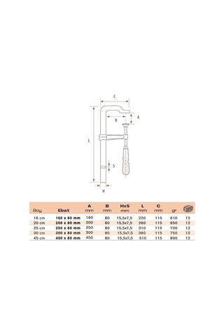 BULUT Küçük İşkence Dövme Çelik 25 cm 250x80 mm