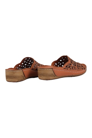 Napa Shoes Lazer Kesim Hakiki Deri Delikli Ortopedik Rahat Taban Kadın Terlik Napa-226 Taba