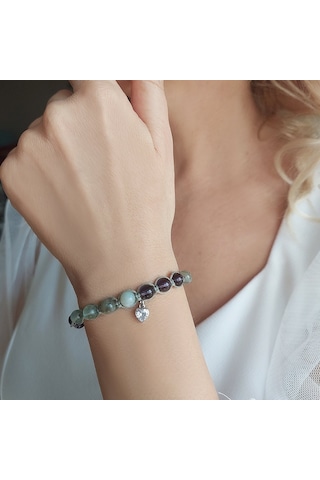 Vaoov 925 Ayar Gümüş Doğal Taşlı Stres Ve Depresyona Karşı Enerji Bilekliği