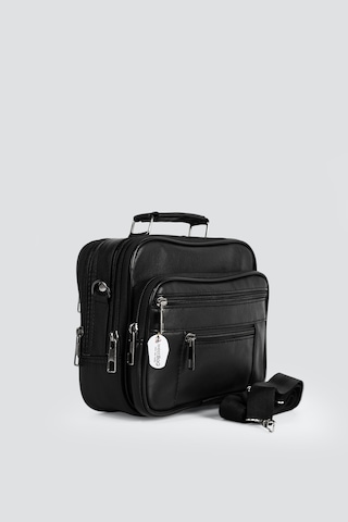 Westbag Erkek Siyah Yatay Model Çelik Kasalı Hakiki Deri El Ve Omuz Çantası Orta Boy
