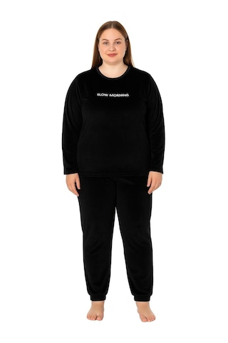 Kadın Büyük Beden 13212 Uzun Kol Pijama Takımı Siyah Siyah