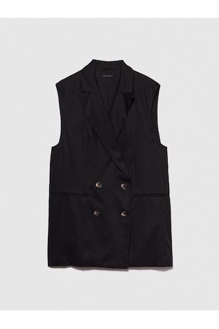 Sisley %100 Pamuk Astar Maskülen Kesin Geniş V Yaka Kruvaze Yelek Kadın Siyah Yelek - 324p283glj00ı