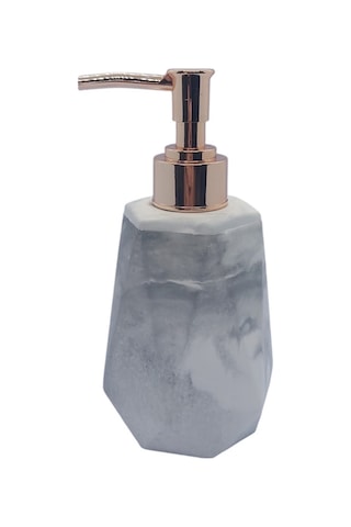 4 Lü Taş Banyo Seti Beyaz - Gri Mermer Desenli 4'lü Sabunluk Seti Gri