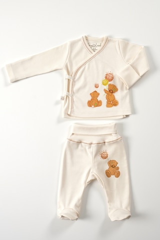 Tinylamb Fluffy Bear 4 Parça Unisex Bebek Uzun Kollu Pamuk Bodysuit Takımı Yenidoğan Ve Çocuk Hediye Seti Bej
