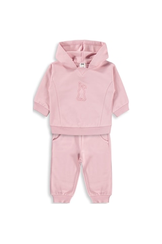 Civil Baby Tavşan Baskılı Kapşonlu Basic 6-18 Ay Takım - Pembe Koyu Pastel Pembe