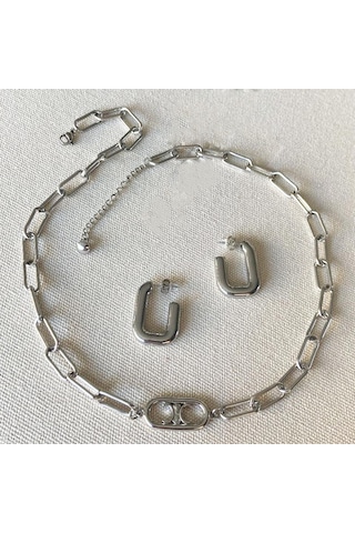 Trend Kolye Küpe Çelik Kombin Çok renkli