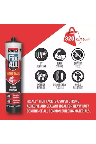 Fix All Yüksek Güçlü High Tack Montaj Yapıştırıcısı Beyaz 290 Ml