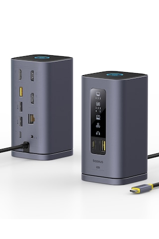Baseus Docking Station Spacemate Serisi 11'i 1 Arada Yerleştirme İstasyonu, 3 Monitör, 2 X Hdmı 1 X Dp 4k 60hz, 3 X Usb-a/c 10 Gbps, 1 Gbps Ethernet, 100 W Pd