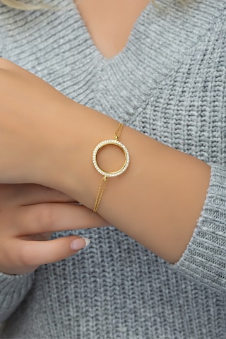 Nereze 925 Ayar Gümüş Gold Zirkon Taşlı Çeyreklik Bileklik