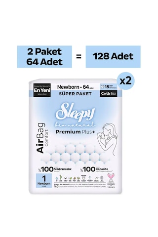 Sleepy Bio Natural Premium Plus Airbag Comfort Avantaj Paketi Bebek Bezi 1 Numara Newborn 128 Adet