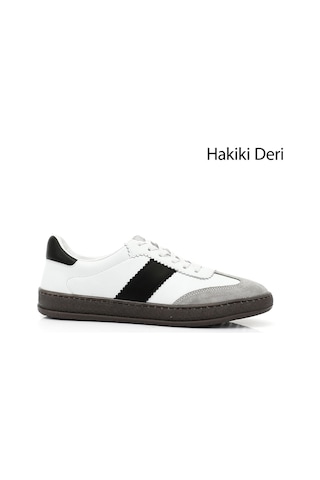 Gönderi R Beyaza Siyah Bağcıklı Hakiki Deri Sneaker Beyaz - Siyah